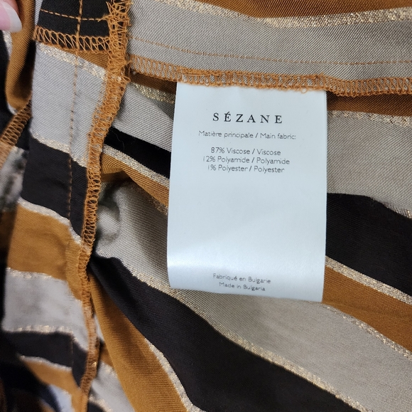 SEZANE Titiane Midi Dress, Hazel Tan & Gold Stripes, FR36/US4 - Picture 7 of 8